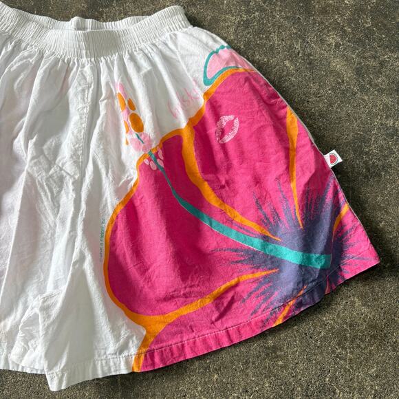 Vintage What a Melon! Shorts Womens M White Hawaiian Hibiskiss Stretch Waist 3" - Picture 3 of 9